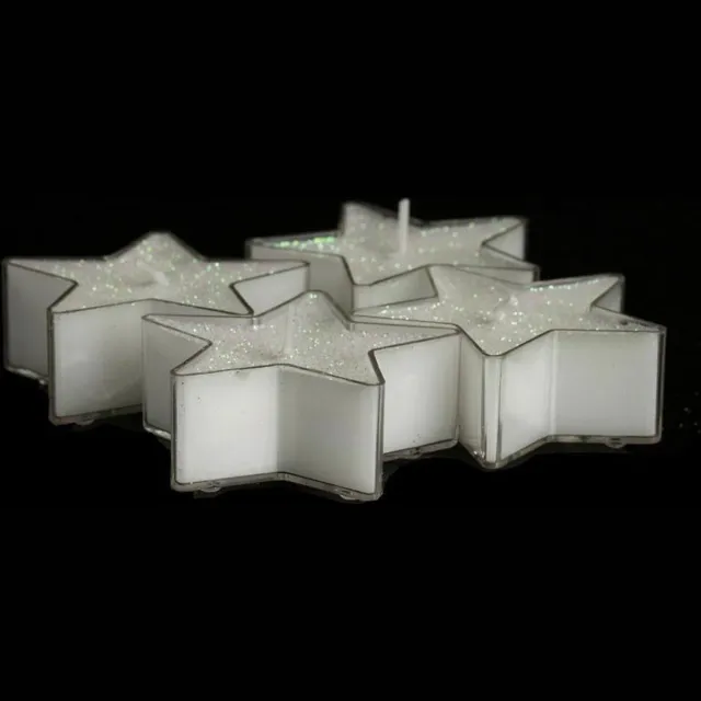 Feeric lights & Christmas Glitter sterkaarsen -Kaarsen - tafel accessoires - set van 4 - Wit - 4 stuks Wit & Glitters