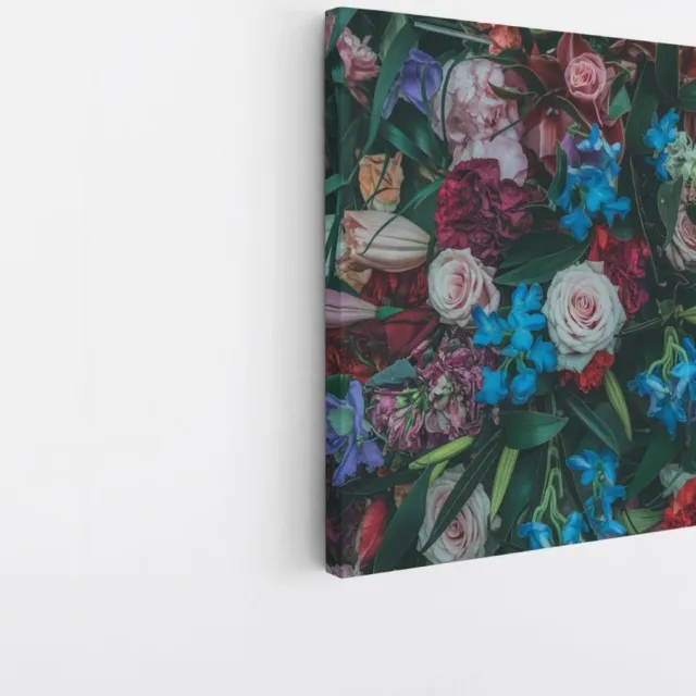 Saammp Canvas Schilderij - boeket - Kleurrijke Bloemen - Abstract - 40x40 - Foto op canvas - Wanddecoratie - Muurdecoratie Woonkamer - Kantoor Decoratie Multicolor