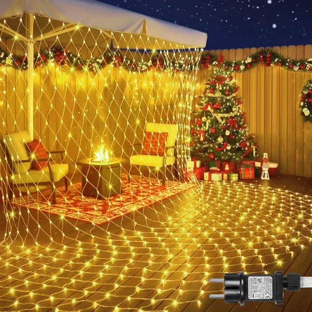 Rosnek Energiebesparend LED Lichtsnoer Buiten - 8 Lichtstanden Voor Tuin Lichtslinger - IP44 Waterdichte Classificatie Lichtslang - Feesten En Camping - Binnen - En Buitengebruik (L1.5xB1.5m, Warm wit licht)