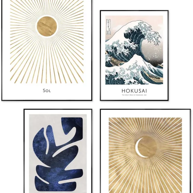 Reinders Schilderijen set Hokusai de grote golf set - 50 x 40 - Hout - REINDERS Hokusai de grote golf set Zwart