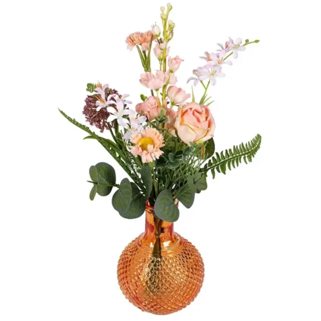 Delphinium & Allium Decoratief Oranje Vaasje met Kunstbloemen – Delphinium & Allium – 38 cm – Sfeervolle Tafeldecoratie - ideaal voor Horeca & Thuis