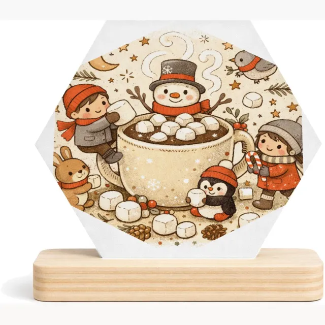 Mr Cadeautjes MDF fotolijst/inleg hexagon 14 x 13 - design Een knusse winterkeuken-scène met bewegende figuren rond een | cadeau Wit