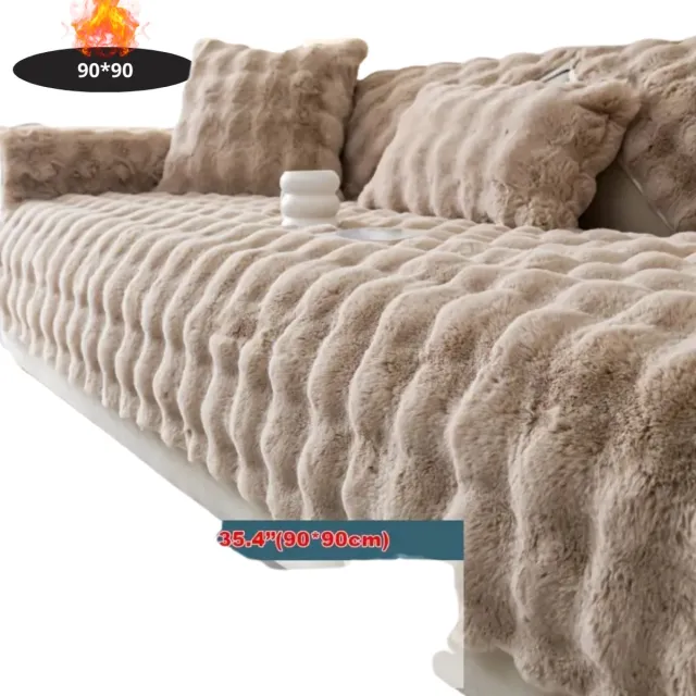 Livano Bankhoes - Bankbeschermer - Stretch - Sofa Cover - Pluche - Khaki - Enkel 90x90