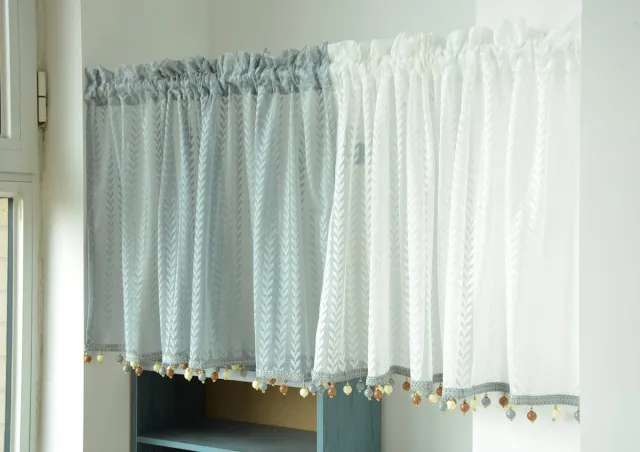 Ibenzoa Vitrage, transparante voile gordijnen met elegant patroon voor keuken en meer, landhuisstijl, wit, 140 x 60 cm Wit en Blauw