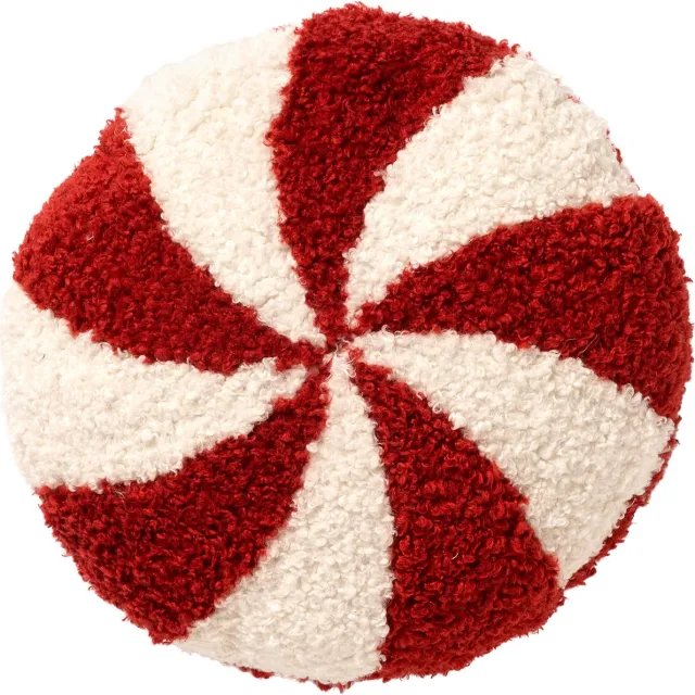 Textino CANDY-POP - sierkussen Ø36 cm - rond - bouclé - rood, wit