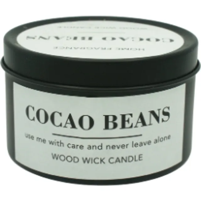 Home Fragrance Geurkaars in Blik - Cocoa Beans - Wood Wick | 1x 180g - Zwart Blikje - Cacaogeur | Wooden Wick Candle - Houten Lont Kaars