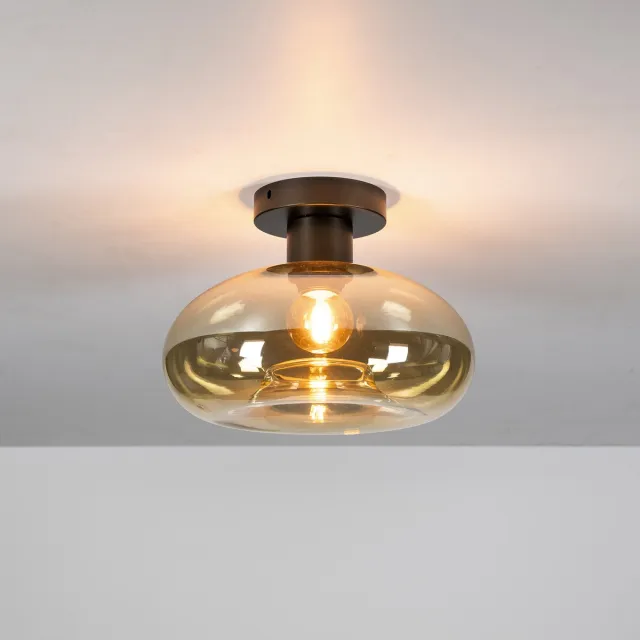 PS-Collection Plafondlamp Soll - Amber Glas & Metaal Brons - plafonniere, plafond lamp, plafondlamp industrieel, plafondlampen Bruin