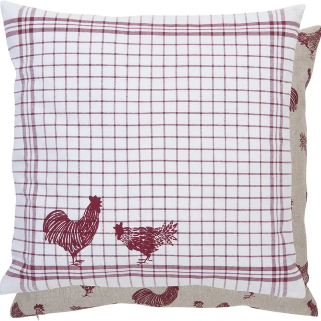 Clayre & Eef Kussenhoes - 40 x 40 cm - Landelijk - geruit - Kippen & Hanen - Country Side Chicken - 2 Stuks Rood
