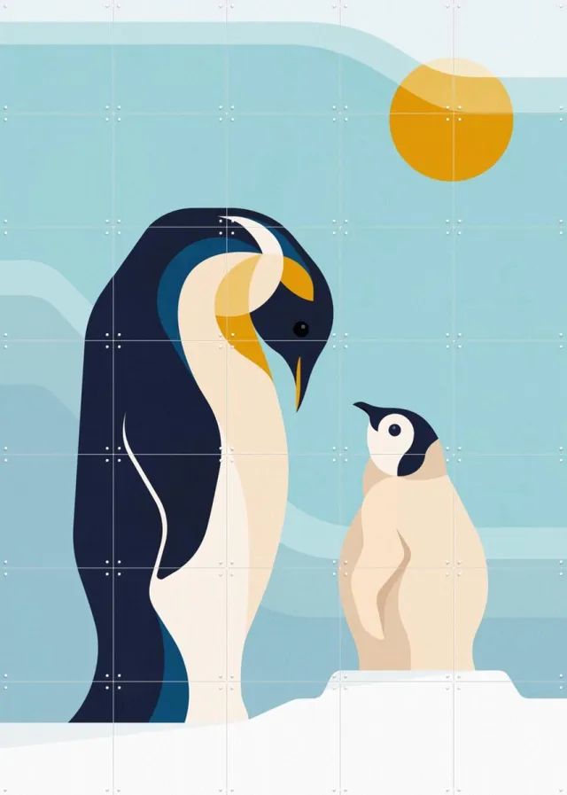 IXXI Pinguins, Elke Uijtewaal - 100 x 140 cm - Grote wanddecoratie en posters - Geometrische Kunst, Digitale Kunst, Illustraties, Woonkamer Blauw / Koele tinten