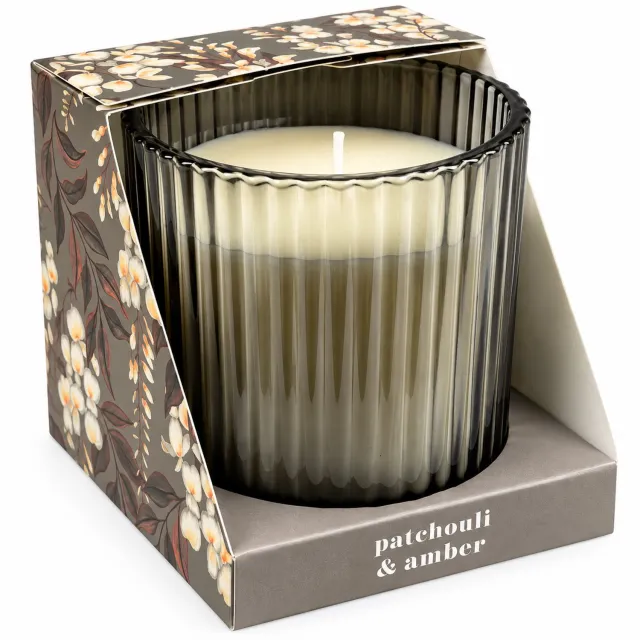 Blokker Luxe Geurkaars – Patchouli & Amber – 230 gram – 40 Branduren – Donkergrijs Glas – Warme Oosterse Geur nvt