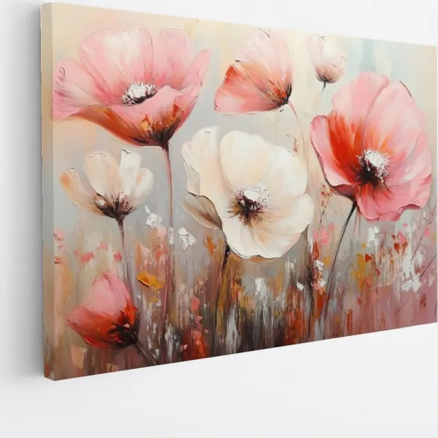 Saammp Canvas Schilderij - Wit Roze Gekleurde Bloemen - Natuur - Abstract - 45x30 - Foto op canvas - Wanddecoratie - Muurdecoratie Woonkamer - Kantoor Decoratie Multicolor