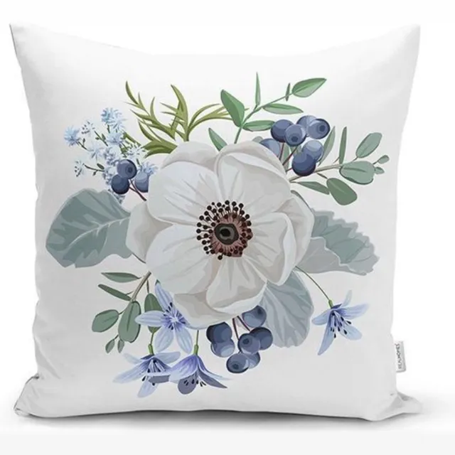 Zethome Kussenhoes Bloem - Vierkant - Dubbelzijdig Bedrukt - Kussenhoezen Floral - Soft Touch - Geen Personage - Verborgen Rits - 43x43 cm Wit