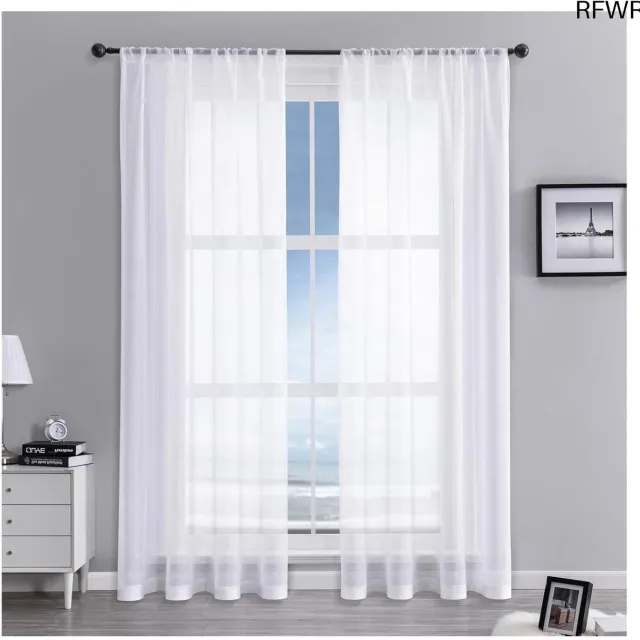 RFWR Halftransparante Voile Gordijnen met Oogjes voor Woonkamer en Slaapkamer, 245 x 140 cm, Set van 2 Beige