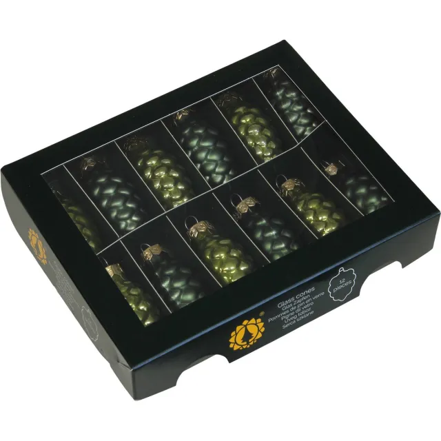 Othmar Decorations kerstornamenten dennenappels - 12x -donker olijf groen - glas - 6 cm Donkergroen
