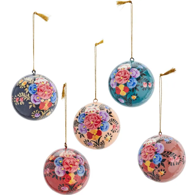 Madam Stoltz kerstballen papier papier-maché (set van 5) Veelkleurig