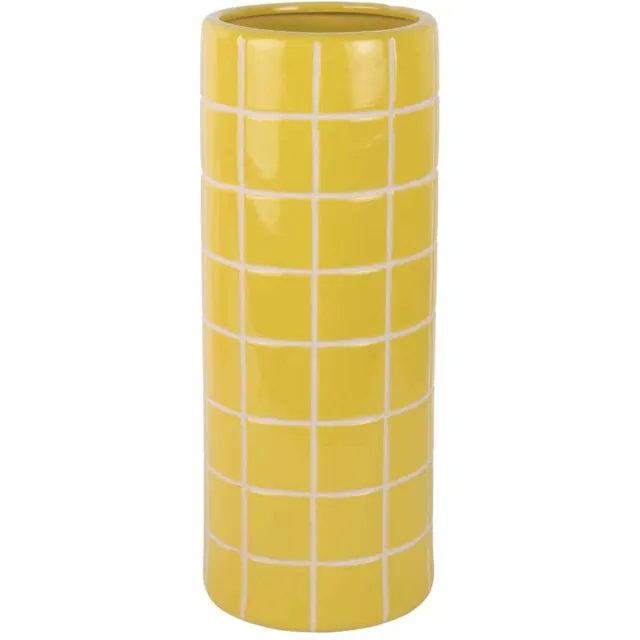 Present Time Vaas Retro Tiles - Goudgeel - Ø15cm - Keramiek - Modern - Bloemenvaas - Woondecoratie - Decoratieve vaas voor woonkamer of slaapkamer