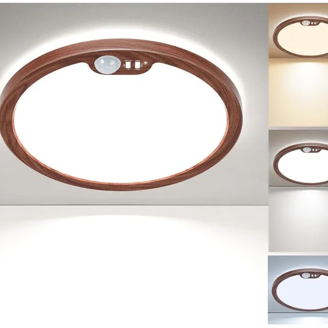 Br@ndless LED Plafondlamp - Bewegingsmelder Verlichting - Automatische Verlichting - imitatie notenhout imitation walnut