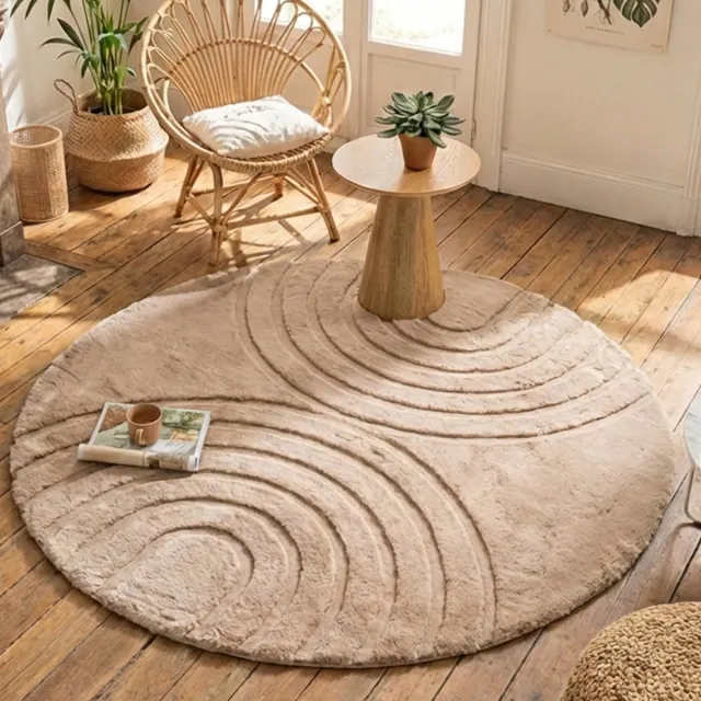 Fraai Rond hoogpolig vloerkleed - Carvy Arches Taupe - Ø 120cm