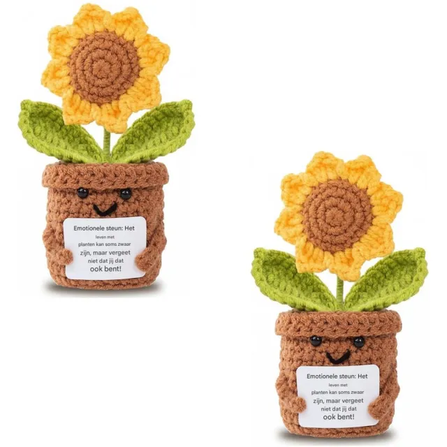 GelldG Zakzonnebloem - Handgehaakte zonnebloem - Inclusief kaartje - Aanmoedigingscadeau - Zakzonnebloem om in je zak te stoppen - Geschikt voor het decoreren van bureaus, kantoren, slaapkamers - 6*14 cm geel
