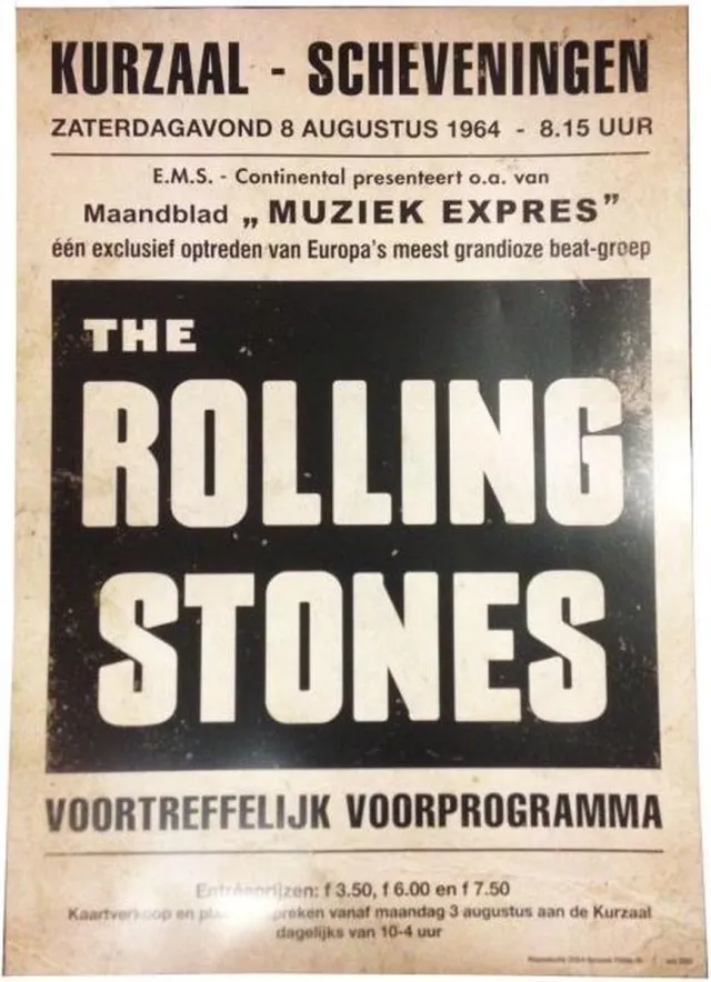 Rolling Stones concert poster Kurhaus 1964. Het nooit afgemaakte concert! LTD ED Creme