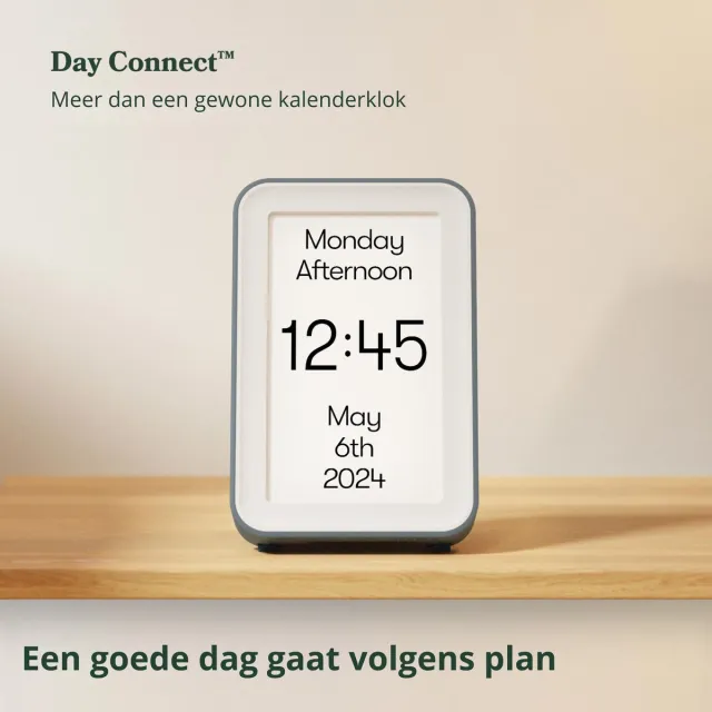 Relish Dementieklok - Breid uit tot een Eigen Thuisnetwerk - Alzheimerklok met Dag, Datum en Tijd - Ontvang Meldingen van Ingestelde Taken Wit-Grijs