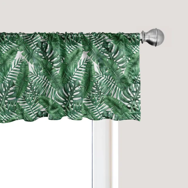 ABAKUHAUS Palmblad Raamvalletje, Gordijnvalletje voor Keuken en Slaapkamer met Tunnelzoom, 137 cm x 30 cm, Bosgroen Wit