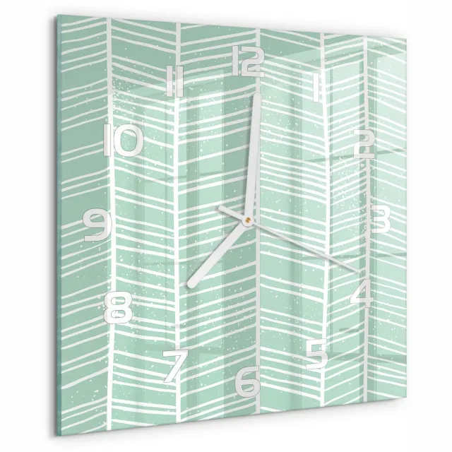 TULUP Wandklok - Visgraatpatroon Klok Glas Met Opdruk - 30x30 cm - Groente Moderne Wandklok Glas - Witte handen - Vierkante Klok - Decoratieve Glazen Klok - Glazen Wandklok Design