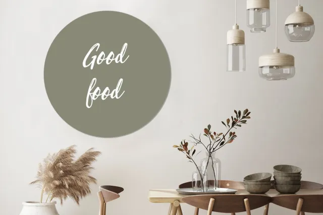 WallCircle Wandcirkel 120x120 cm - Muurcirkel Quotes - Spreuken - Eten - Good food - Muurdecoratie woonkamer - Wanddecoratie slaapkamer - Kamer decoratie accessoires - Ronde schilderijen Multicolor