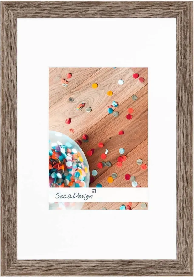 SecaDesign Tundra Hout - Fotolijst 20x30 / 13x18 cm fotomaat met passe-partout - Grijs