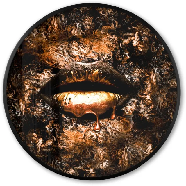 FrameYourWall Poster in lijst Rond - Fotolijst 80x80 cm - Posters - Verf - Lippen - Koper - Ronde posterlijst zwart - Decoratie - Wanddecoratie woonkamer - Muurdecoratie slaapkamer Multicolor