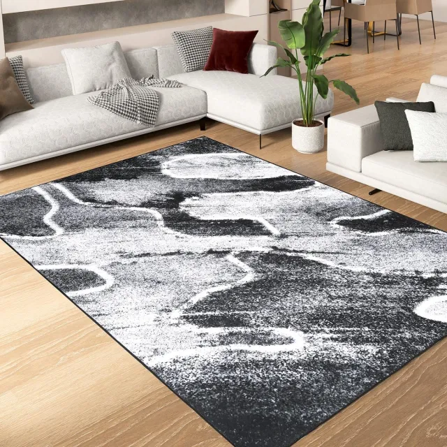 Ibenzoa Luxe Antislip Loper voor Elke Kamer met Modern Design en Gemakkelijk Onderhoud grijs zwart