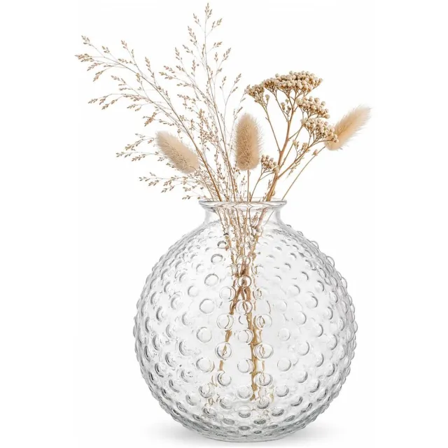 Home & Styling bloemenvaas Charleville - BOL-vorm - bewerkt glas - D16 x H17 cm - rond - steelbloemetjes of klein boeketje Transparant