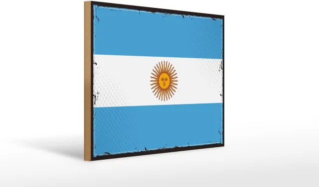 Femer Holzschild Flagge Argentinien 40x30cm Retro Flag Argentina Wit