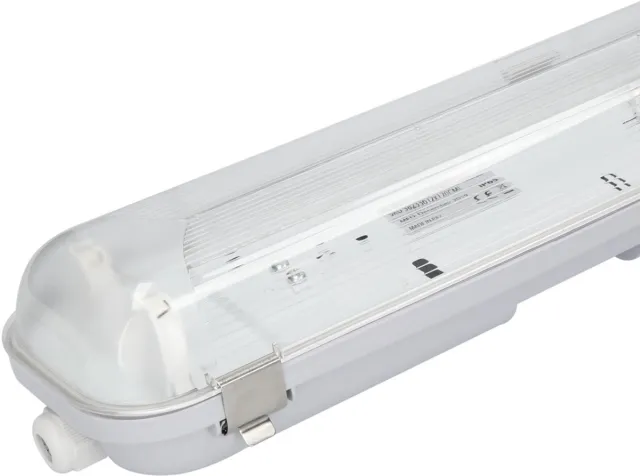 HOFTRONIC LED TL Armatuur 60cm - IP65 Waterdicht - T8 (G13) Fitting - Dubbelvoudig voor twee LED Buis en Koppelbaar - Met RVS Clips Grijs