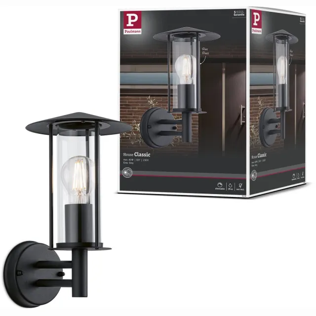Paulmann Wandarmaturen voor buiten Classic IP44 173 mm max. 15W 230V Donkergrijs Metaal, Glas