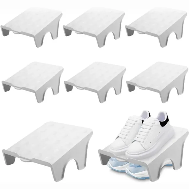 BOG Set Van 8 Antislip Schoenhouders – Dubbele Laag Schoenen Organizer – Stapelbare Schoenenstapelaar Voor Hal Slaapkamer – Ruimtebesparend Opbergsysteem – Grijs 25 x 22 x 11,5 Cm WIT