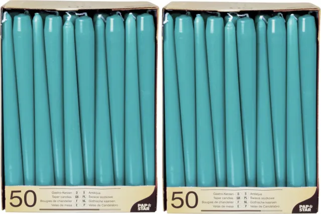 Conpax Candles Dinerkaarsen/kandelaar kaarsen Mega Pack - 100x stuks - turquoise - 25 cm - Tafelkaarsen
