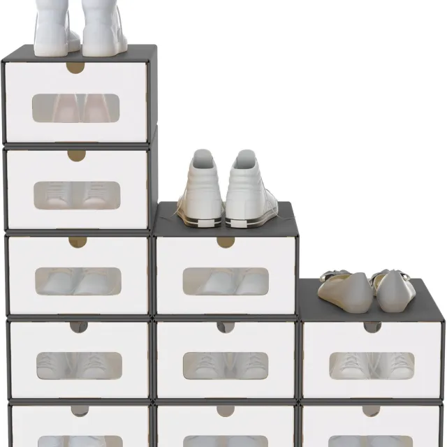 Aufun 10 Stapelbare Schoenendozen-Van Kraftpapier- Met Deksels En Transparante Kijkvensters- 35X24X14Cm-Opbergorganizer Voor Schoenen- Antraciet