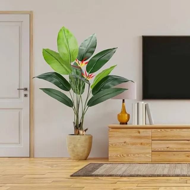 Triumpunpre Kunst Strelitzia 145cm - Duurzaam PEVA - Weerbestendig voor terras, tuin en zakelijke ruimtedecoratie groen