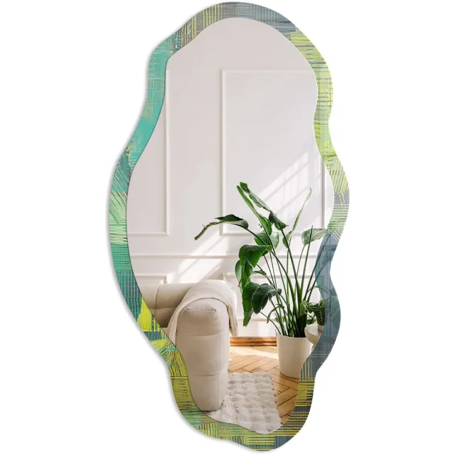 Coloray Levende Abstractie Spiegel - Groen Rechthoekige Spiegel Met Modern Design - Organische Spiegel - Woonkamer, Kantoor, Hal - Abstract - 45x90 cm - Totale afmeting 52x97 cm Levende Abstractie, Groen