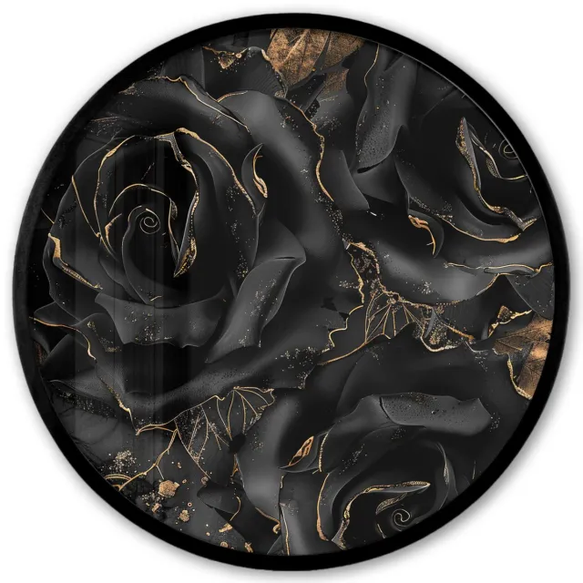 FrameYourWall Poster in lijst Rond - Fotolijst 40x40 cm - Posters - Rozen - Zwart - Bloemen - Goud - Ronde posterlijst zwart - Decoratie - Wanddecoratie woonkamer - Muurdecoratie slaapkamer
