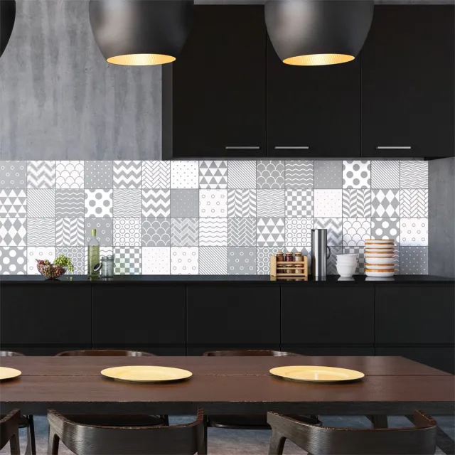 Ambiance Sticker Zelfklevende muurtegelstickers voor keuken en badkamer - 60 Scandinavische cementtegelstickers, Cardiff-stijl - 60 stickers, 15x15 cm Multi color