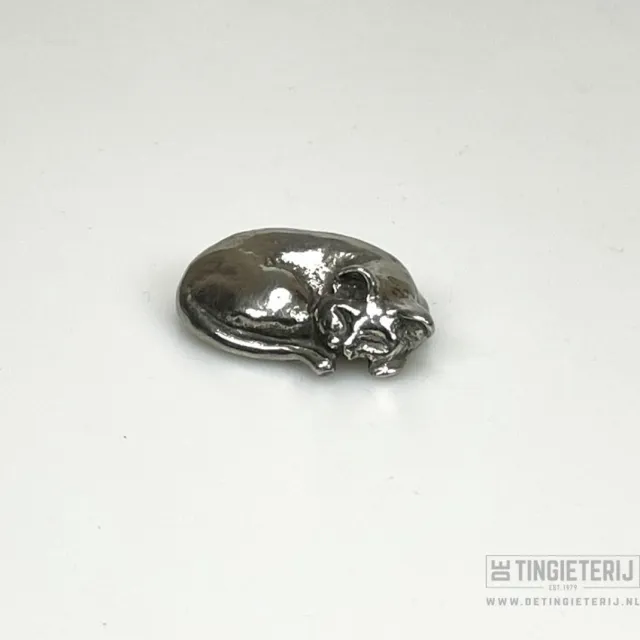 De tingieterij Poes slapend - Unieke miniatuur dieren - Kattenbeeldje - Cadeau poesje - luxe geschenk Zilver