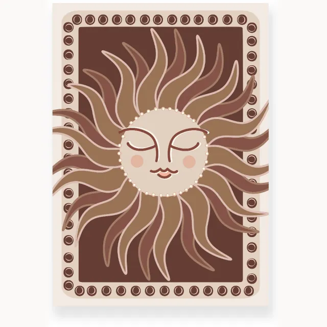 Yisual Poster 50x70 cm - Zon met gezicht - Beige - Bruin - Boho - Spiritueel - Muurdecoratie - Wanddecoratie