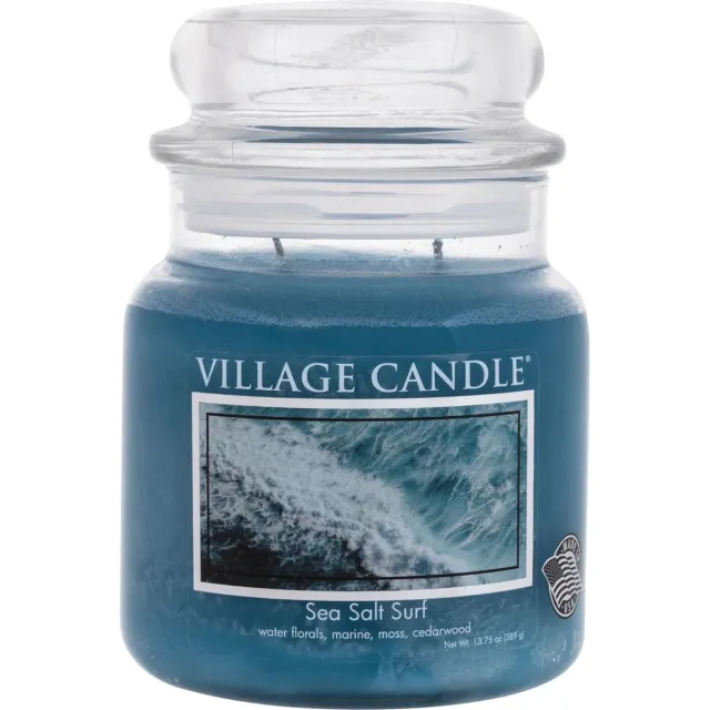 village candle Medium Jar Sea Salt Surf - Geurkaars - fris -zee Blauw