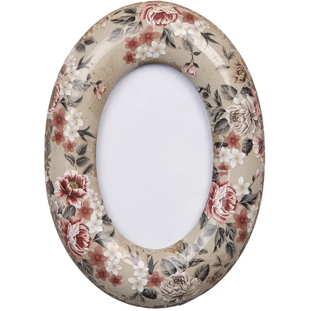 Clayre & Eef Fotolijst 9x13 cm Beige Keramiek Bloemen