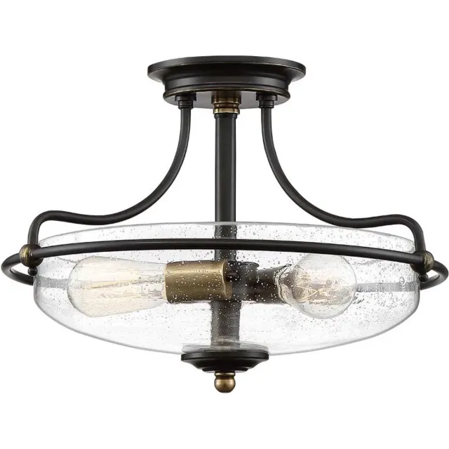 Quoizel LED Plafondlamp Griffin | 3X E27 Max 60W | Dimbaar | Palladian Bronze with Weathered Brass Accents Geen