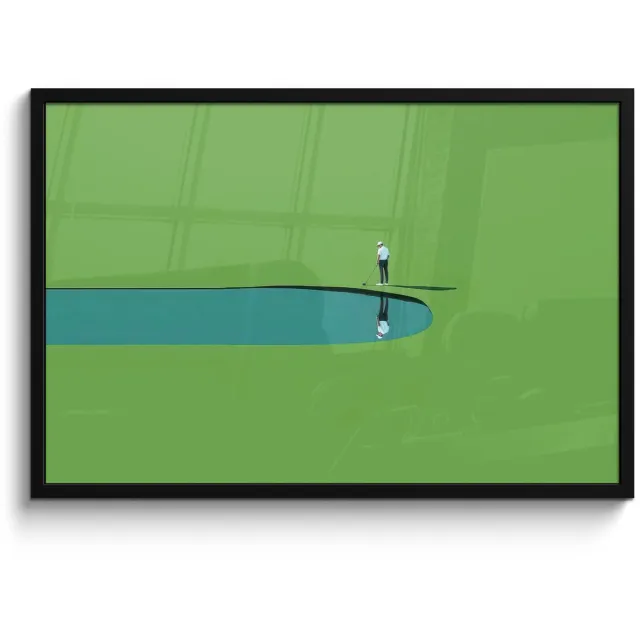 FrameYourWall Poster in lijst - Fotolijst 90x60 cm - Posters - Persoon - Golf - Water - Blauw - Posterlijst zwart - Decoratie - Wanddecoratie woonkamer - Muurdecoratie slaapkamer - Kerstversiering - Kerstdecoratie voor binnen - Kerstmis