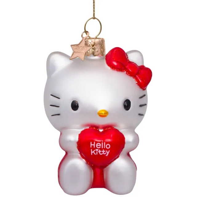 Vondels kerstornament Hello Kitty met hart rood