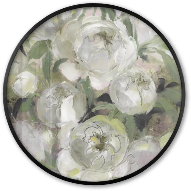 FrameYourWall Poster in lijst Rond - Fotolijst 80x80 cm - Posters - Bloemen - Planten - Bladeren - Wit - Ronde posterlijst zwart - Decoratie - Wanddecoratie woonkamer - Muurdecoratie slaapkamer Multicolor